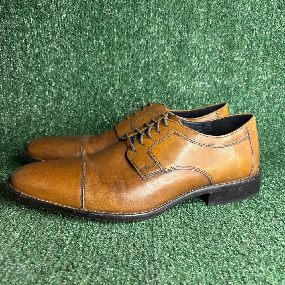 Johnson And Murphy Cap Toe Lace Up Leather Derby Dress Shoes Tan Mens Size 13 M